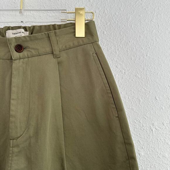 Thinking Mu Rina Pants Women Small Olive Green Carrot Mid Rise Ankle Minimalist - Picture 3 of 6